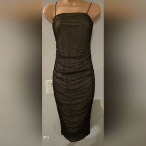 B Darlin Black Ruched Mesh Bodycon Dress – Size Small